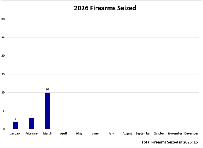 Total firearms seized in 2026, by month